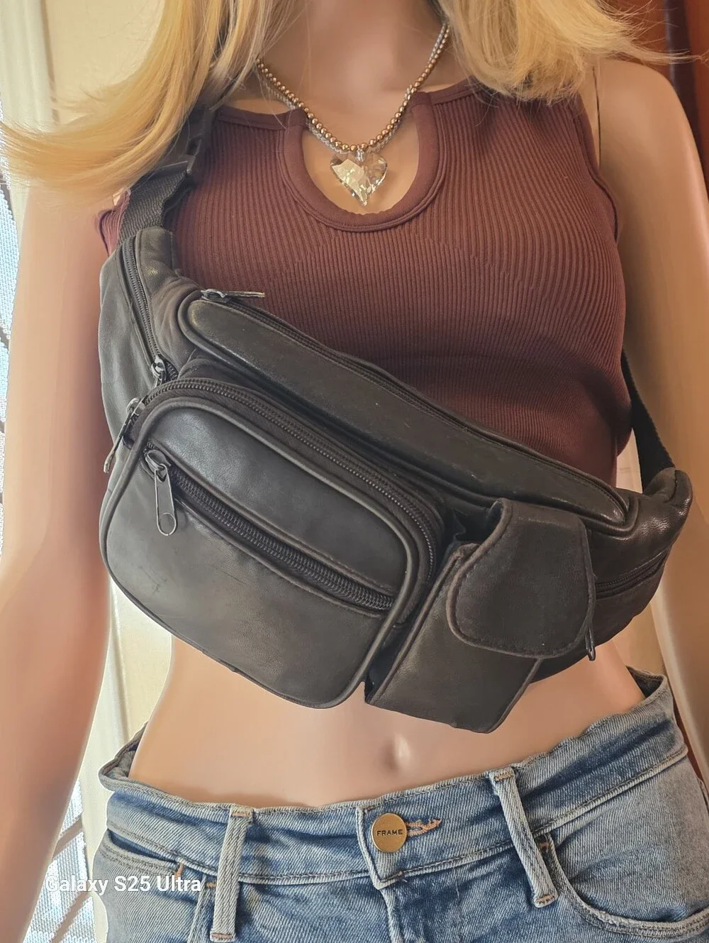 Vintage 90's Espresso Brown Distressed Lambskin Leather Fanny Pack / Waist Bag